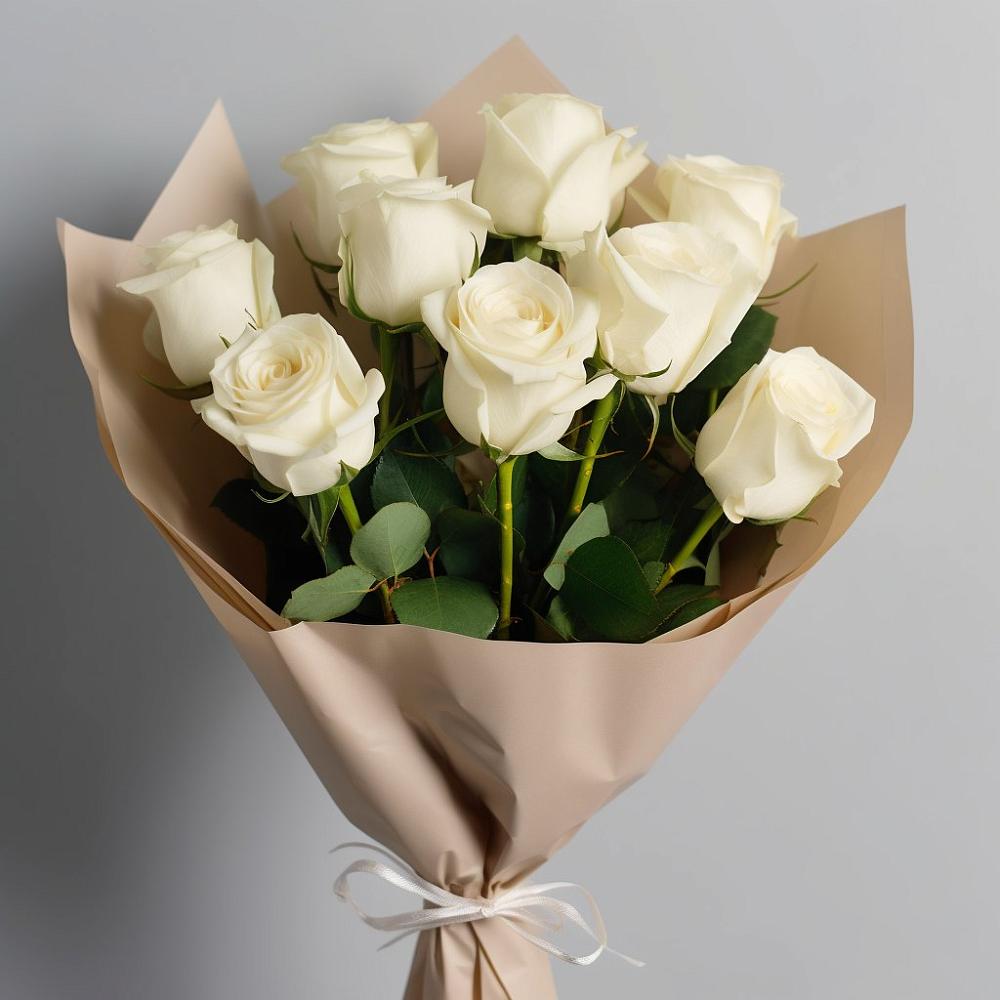 Букет 9 Белых роз Эдлесс Лав в Бородинское поле