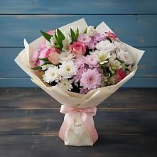 Букет цветов из:  Хризантемы, Альстромерии и Розы в Бородинское поле