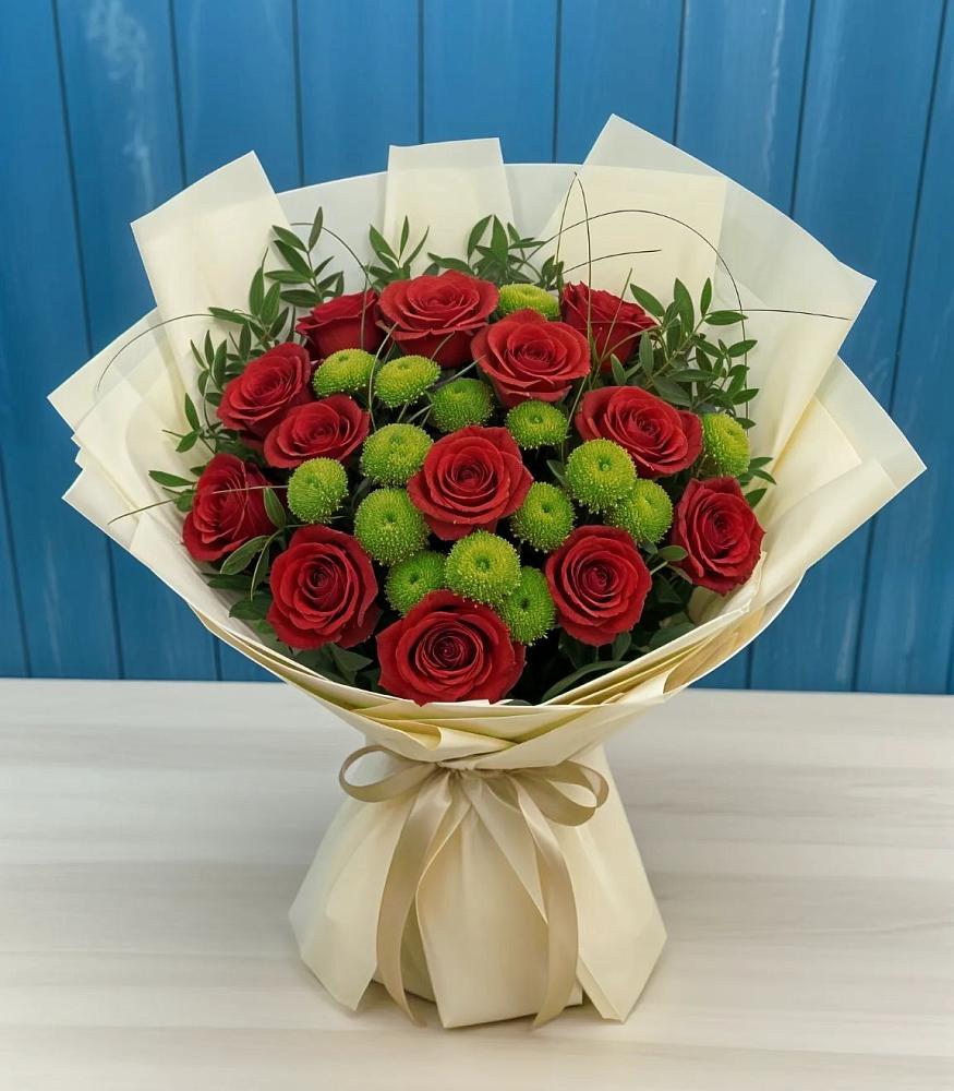 Букет цветов из: Розы и Хризантемы в Бородинское поле