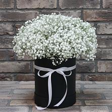Цветочная композиция из Гипсофила в шляпной коробке в Бородинское поле