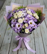 Букет цветов из:  Хризантемы и Розы в Бородинское поле